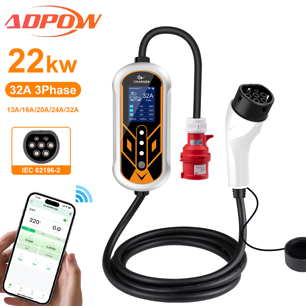 Portable Ev Charger 32A Type 2 Cee Plug - ADPOW المحمولة 32A Type2 شواحن EV