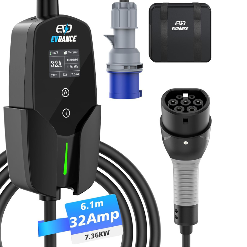 شاحن سيارة EVDANCE كهربائي مع  - مراجعة Portable Ev Charger 32A Type 2 Cee Plug وسعره